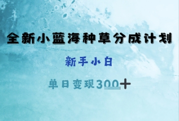 全新小蓝海种草分成计划，新手小白，单日变现3张+-网创前栈