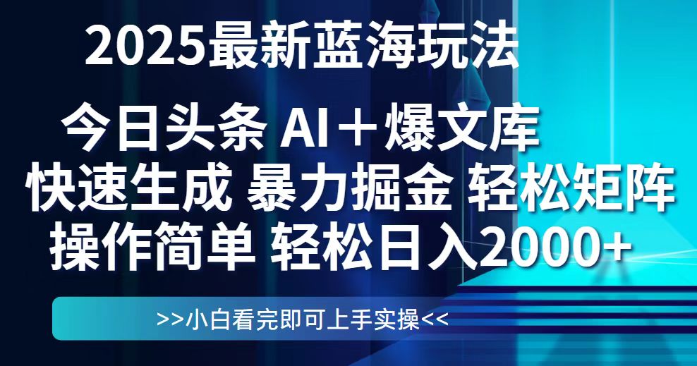 （14805期）今日头条2025最新蓝海玩法，思路简单，复制粘贴，轻松实现矩阵日入2000+-网创前栈