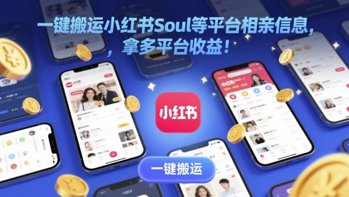 一键搬运小红书Soul等平台相亲信息，拿多平台收益!-网创前栈