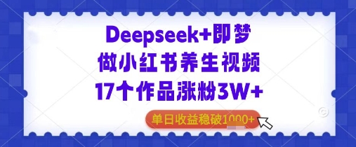 Deepseek+即梦做小红书养生视频17个作品涨粉3W+单日收益几张-网创前栈