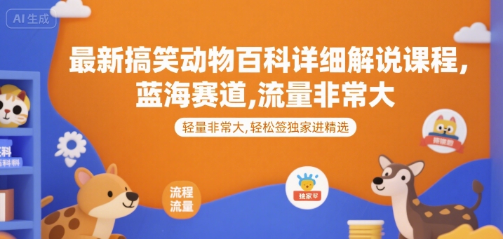 最新搞笑动物百科详细解说课程，蓝海赛道，流量非常大，轻松签独家进精选-网创前栈