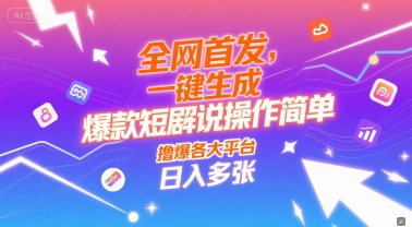 全网首发，一键生成爆款短剧解说操作简单，撸爆各大平台，日入多张-网创前栈