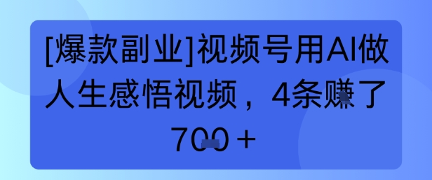 【爆款副业】视频号用 AI 做人生感悟视频，4 条挣了 7张+-网创前栈