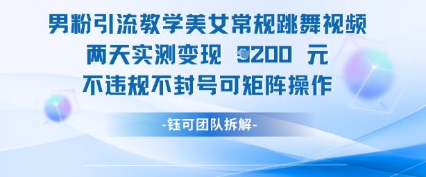 男粉引流教学美女常规跳舞视频两天实测变现1k+，不违规不封号可矩阵操作-网创前栈
