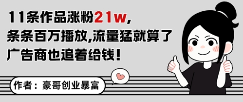 11条作品涨粉21W，条条百W播放，流量猛就算了，广告商也追着给钱-网创前栈