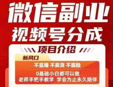 微信副业视频号分成，不直播 不卖货 不露脸，三五分钟即可完成一条作，每日收益几十、几张不等-网创前栈