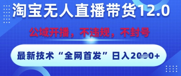 淘宝无人直播带货12.0，最新技术，不封号，不违规，操作简单，开播爆单，日入多张【揭秘】-网创前栈
