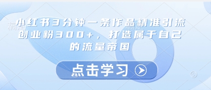 小红书3分钟一条作品精准引流创业粉300+，打造属于自己的流量帝国-网创前栈