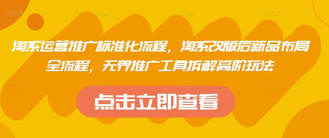 淘系运营推广标准化流程，​淘系改版后新品布局全流程，无界推广工具拆解高阶玩法-网创前栈