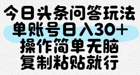 今日头条问答玩法，单账号日入30+，操作简单无脑复制粘贴就行-网创前栈