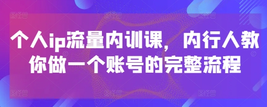 个人ip流量内训课，内行人教你做一个账号的完整流程-网创前栈