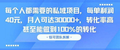 每个人都需要的私域项目，每单利润40米，月入可达3W+，转化率高 甚至能做到100%的转化-网创前栈
