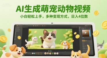 AI生成萌宠动物视频，小白轻松上手，多种变现方式，日入4位数-网创前栈