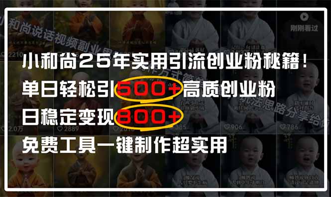 （14436期）小和尚2025年实用引流秘籍！单日轻松引500+高质量创业粉，日变现800+，…-网创前栈