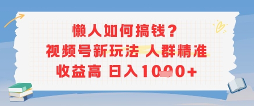 懒人如何搞钱？视频号新玩法，人群精准收益高，日入多张-网创前栈
