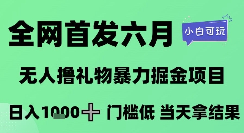 全网首发六月，无人撸礼物暴力掘金项目，日入1K+门槛低，当天拿结果，小白可玩【揭秘】-网创前栈