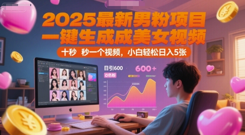 2025最新男粉项目，一键生成美女视频，日引600+色粉 十秒一个视频，小白轻松日入5张【揭秘】-网创前栈