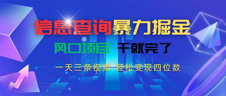 （15516期）信息查询暴力掘金，一天三条视频 轻松变现四位数，风口项目干就完了-网创前栈