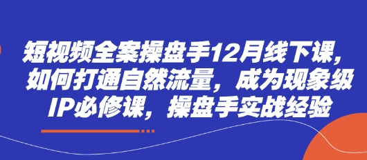 短视频全案操盘手12月线下课，如何打通自然流量，成为现象级IP必修课，操盘手实战经验-网创前栈