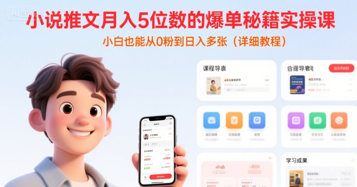 小说推文月入5位数的爆单秘籍实操课，，小白也能从0粉到日入多张(详细教程)-网创前栈