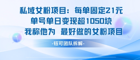 私域女粉项目：每单固定21块，单日变现超1k+，最好做的女粉项目-网创前栈