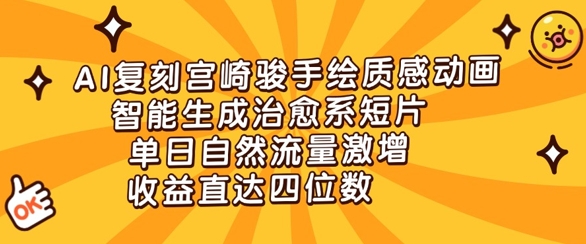 AI复刻宫崎骏手绘质感动画，智能生成治愈系短片，单日自然流量激增，收益直达四位数-网创前栈