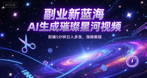 副业新蓝海，AI生成璀璨星河视频，剪辑5分钟日入多张，保姆教程-网创前栈