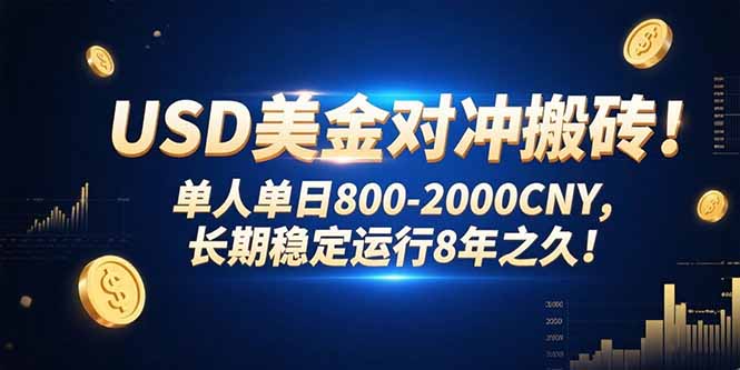 （15551期）USD美金对冲搬砖!单人单日800-2000CNY，长期稳定运行8年之久!-网创前栈