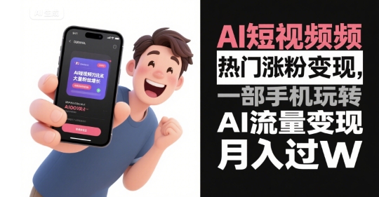 AI短视频热门涨粉变现，一部手机玩转AI流量变现，月入过W-网创前栈