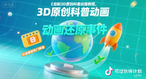 自制3D原创科普动画教程，动画还原事件，抖音最新热门赛道，可过伙伴计划-网创前栈