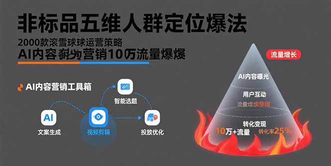 （15619期）非标品五维人群定位法，2000款滚雪球运营策略，AI内容营销10万流量引爆-网创前栈