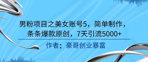 男粉项目之美女账号5，简单制作，条条爆款原创，7天引流5000+-网创前栈