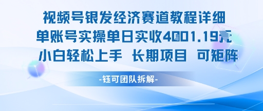 视频号银发经济赛道单账号实操单日实收1k+，小白轻松上手长期项目-网创前栈