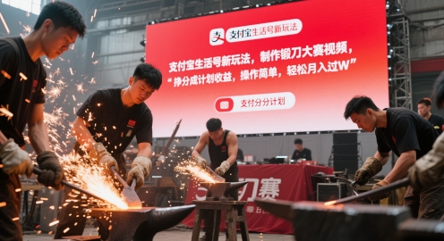 支付宝生活号新玩法，制作锻刀大赛视频，挣分成计划收益，操作简单，轻松月入过W-网创前栈