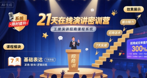 21天在线演讲密训营，王牌演讲招商课程系统-网创前栈