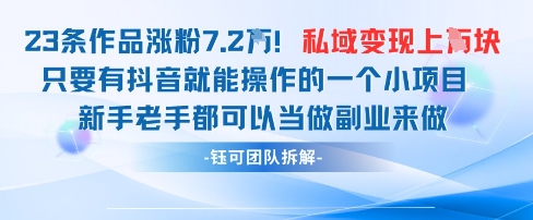 抖音私域项目23条作品涨粉7.2W，私域变现1W-网创前栈