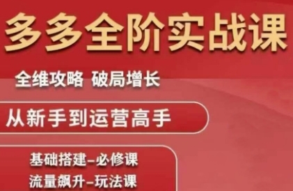 拼多多全阶实战课程，全维攻略，破局增长，从新手到运营高手-网创前栈