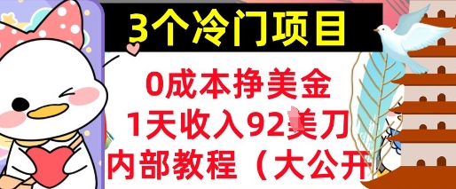 3个冷门项目，0成本挣美金，1天收入92刀，超简单， 内部教程(首次公开)-网创前栈