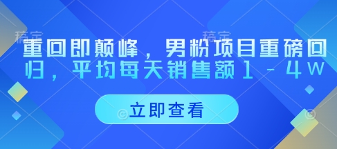 重回即颠峰，男粉项目重磅回归，平均每天销售额1-4W-网创前栈