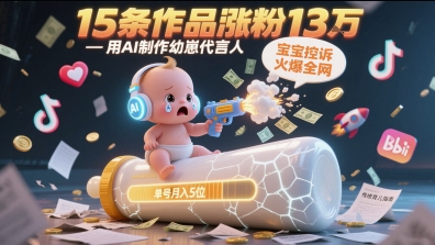 用AI制作幼崽代言人，宝宝的控诉火爆全网，15条作品涨粉13W，单号月入5位数实操教程-网创前栈