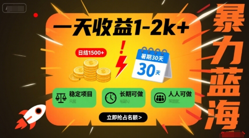 一天收益1-2k+ 稳定项目，暑期暴力蓝海项目，长期稳定，人人可做【揭秘】-网创前栈