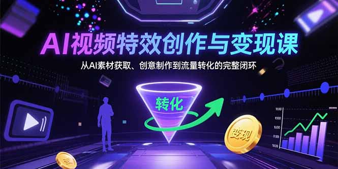 （15587期）AI视频特效创作与变现课：从AI素材获取、创意制作到流量转化的完整闭环-网创前栈