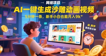 AI一件生成沙雕动画视频，5分钟一条，新手小白也能月入9k+-网创前栈