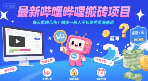 最新哔哩哔哩上B站搬砖项目，每天能挣几张？揭秘一般人不知道的蓝海赛道-网创前栈