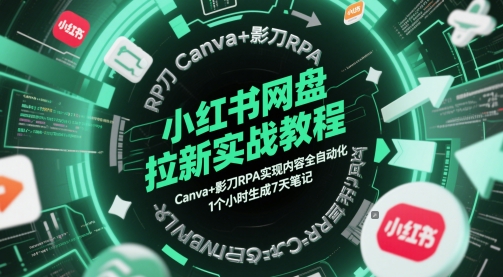 小红书网盘拉新实战教程，Canva+影刀RPA实现内容全自动化，1个小时生成7天笔记-网创前栈