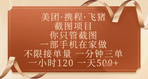 飞猪美团截图项目，你只管截图，一部手机在家做，正规平台无套路，一天5张+【揭秘】-网创前栈