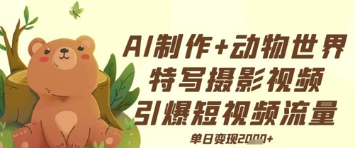 AI制作动物世界特写摄影视频+引爆短视频流量+单日变现多张-网创前栈