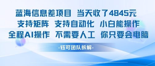 蓝海信息差项目当天收米1k+ 支持矩阵支持自动化小白能操作全程AI操作不需要人工你只要会电脑-网创前栈