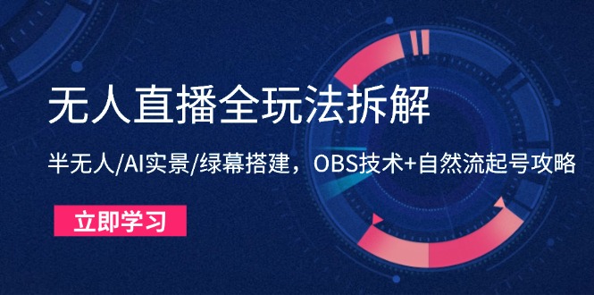 （14684期）无人直播全玩法拆解：半无人/AI实景/绿幕搭建，OBS技术+自然流起号攻略-网创前栈