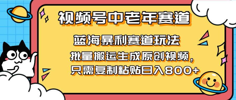 （14314期）2025视频号中老年短视频蓝海暴利风口！复制粘贴搬运视频单日赚800+，无…-网创前栈